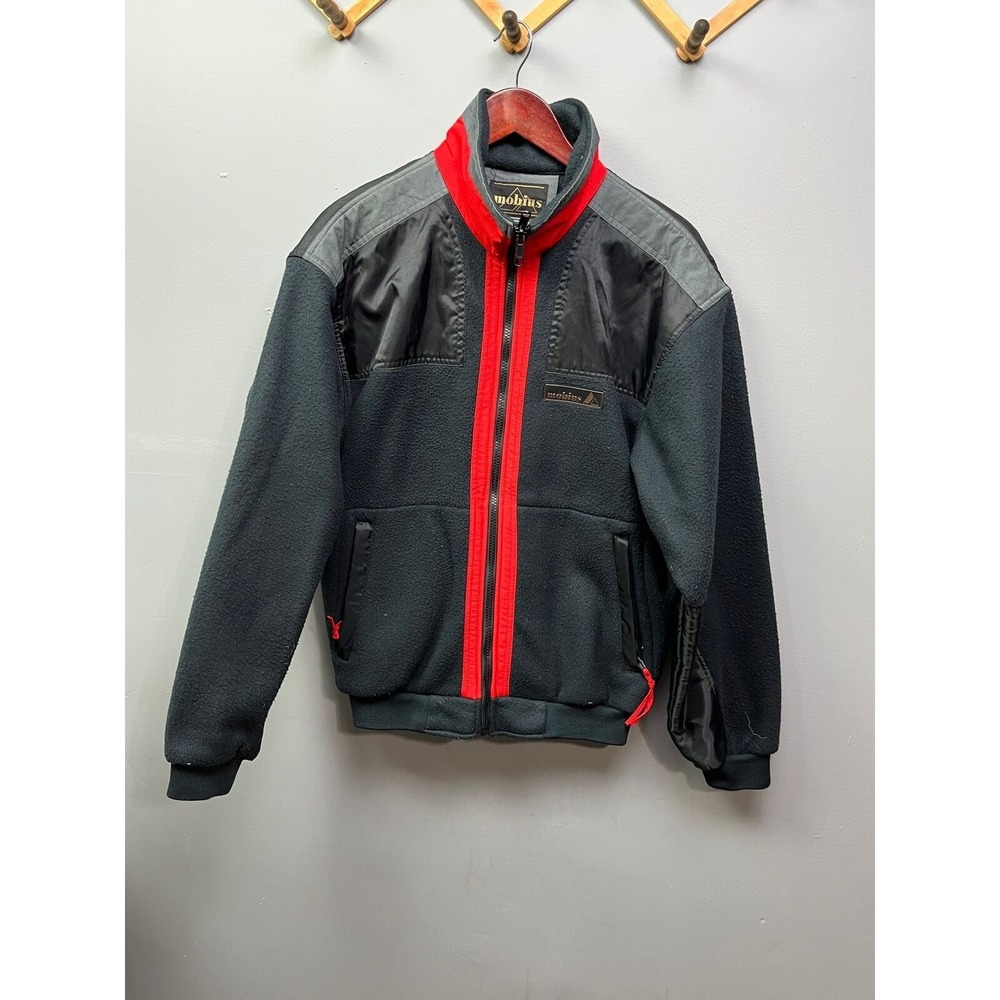 Mobius Fleece Jacket Mens 38 Black Red Full Zip Gorpcore Mock Neck Colorblock